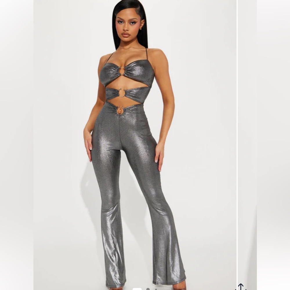 Fashion Nova Silver Flare Jumpsuit